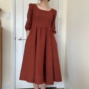 Son de Flor Carmen Linen Dress, 3/4 Sleeve